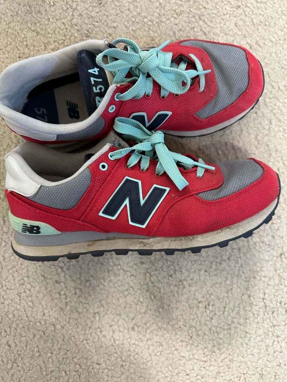 New Balance 574 Size 9 Red Light Blue Sneakers